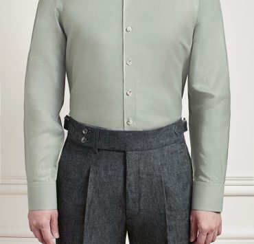 Sage Green Tencel Linen Tortoise Shell Buttons Cutaway Collar Shirt