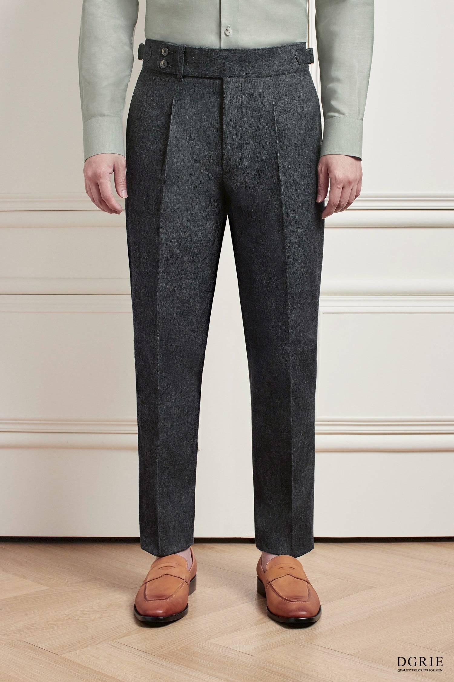 กางเกงยีนส์ Sport Dark Grey Buckle Belt Denim Pants