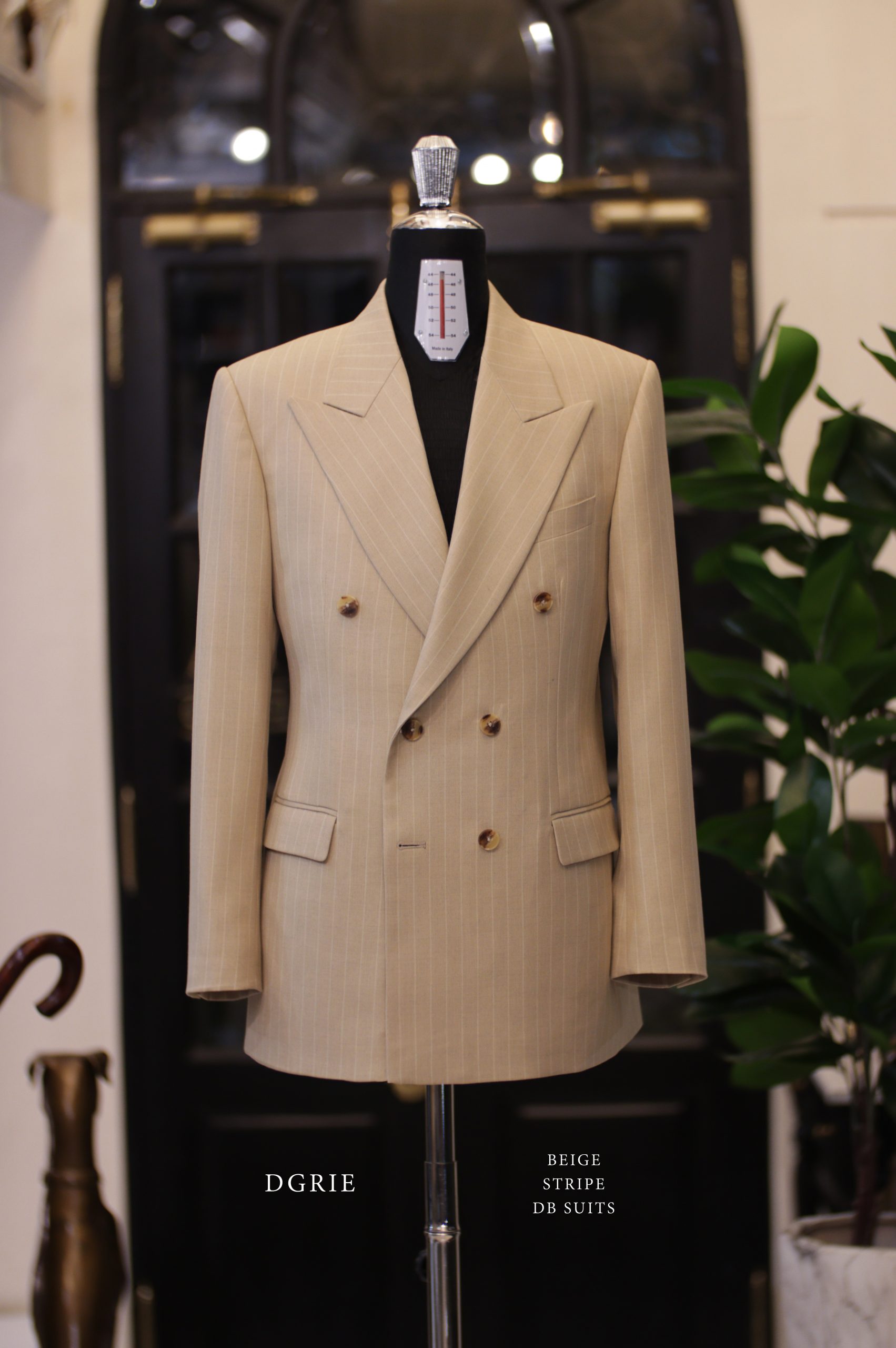 DGRIE Beige Pin Stripe Double-Breasted Suit