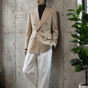 DGRIE Beige Pin Stripe Double-Breasted Suit