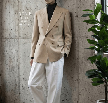 DGRIE Beige Pin Stripe Double-Breasted Suit