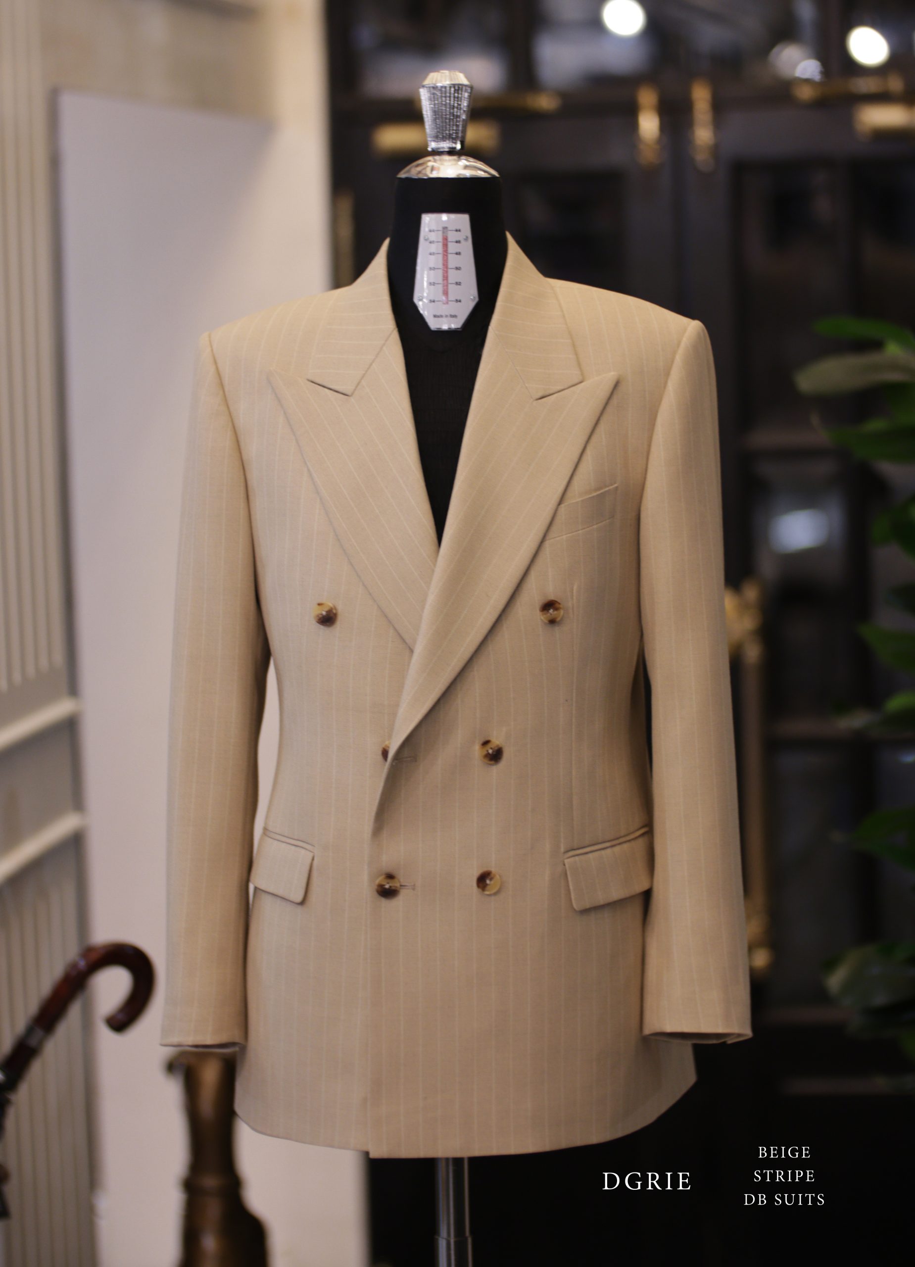 DGRIE Beige Pin Stripe Double-Breasted Suit
