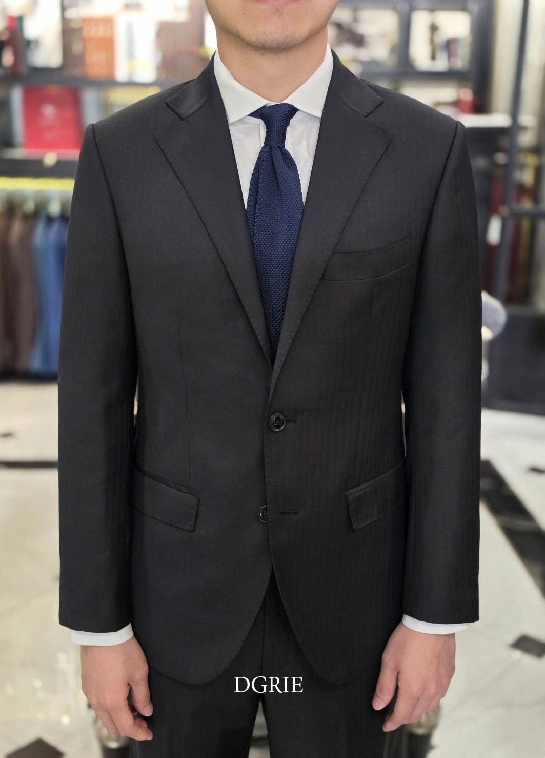 DGRIE Black Herringbone Notch Lapel Suits