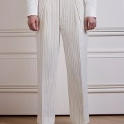 กางเกง Loose Pinstripe White Kissing Pleat Wool Pants