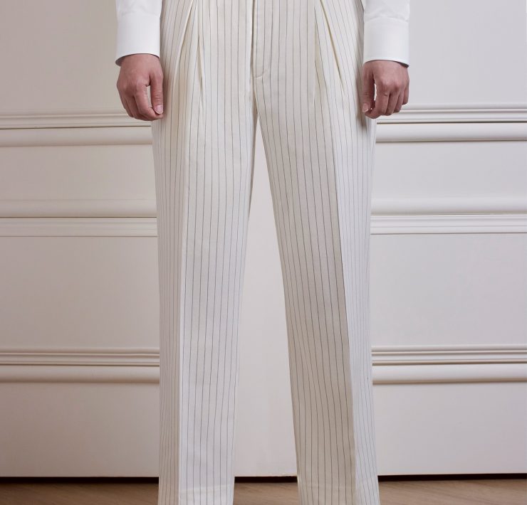 กางเกง Loose Pinstripe White Kissing Pleat Wool Pants