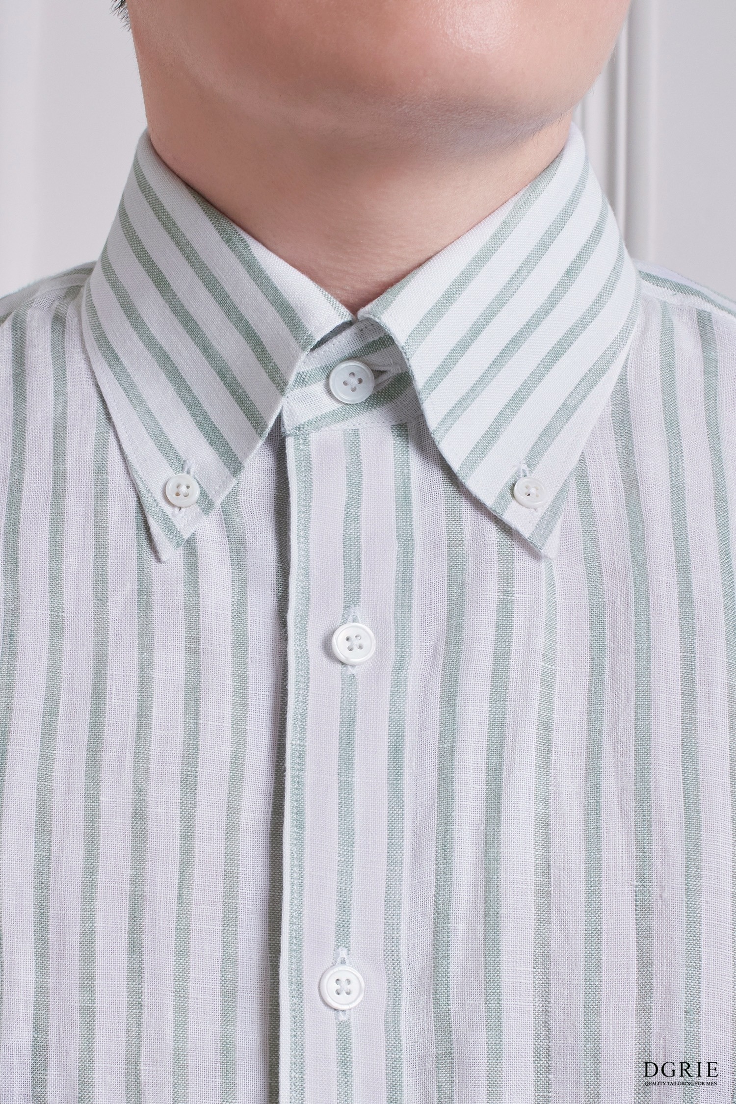 DGRIE Olive Green Poland linen Stipe Button down Shirt