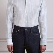 DGRIE Olive Green Poland linen Stipe Button down Shirt