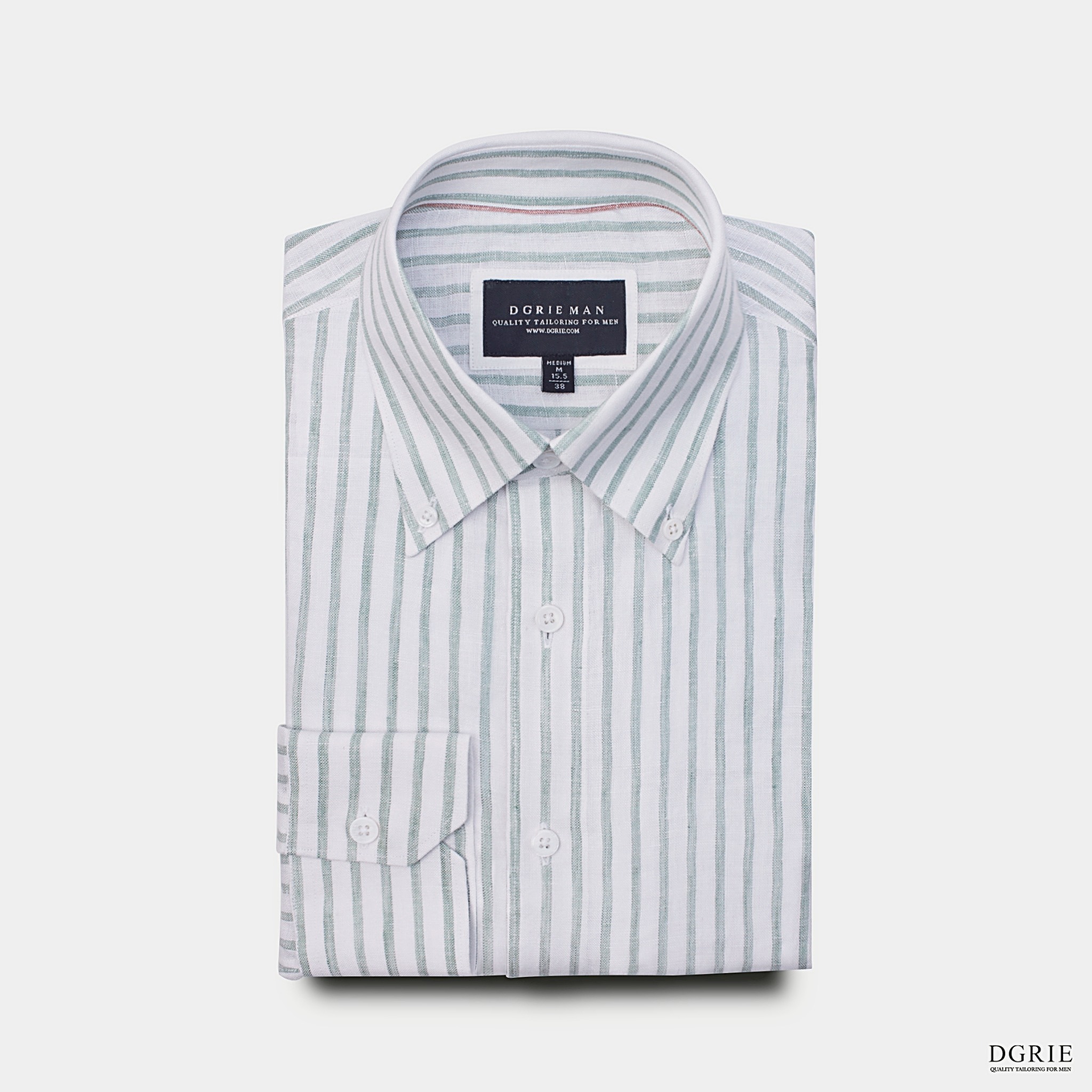 DGRIE Olive Green Poland linen Stipe Button down Shirt