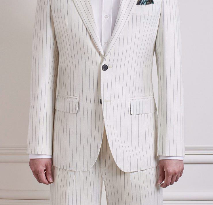 สูทลายทาง DGRIE Porcelain White Pinstripe Notch Lapel Blazer
