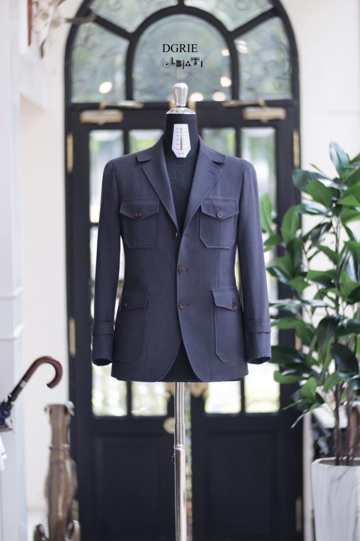 DGRIE Solbiati - Art Du Lin - Grey Navy Safari Jacket