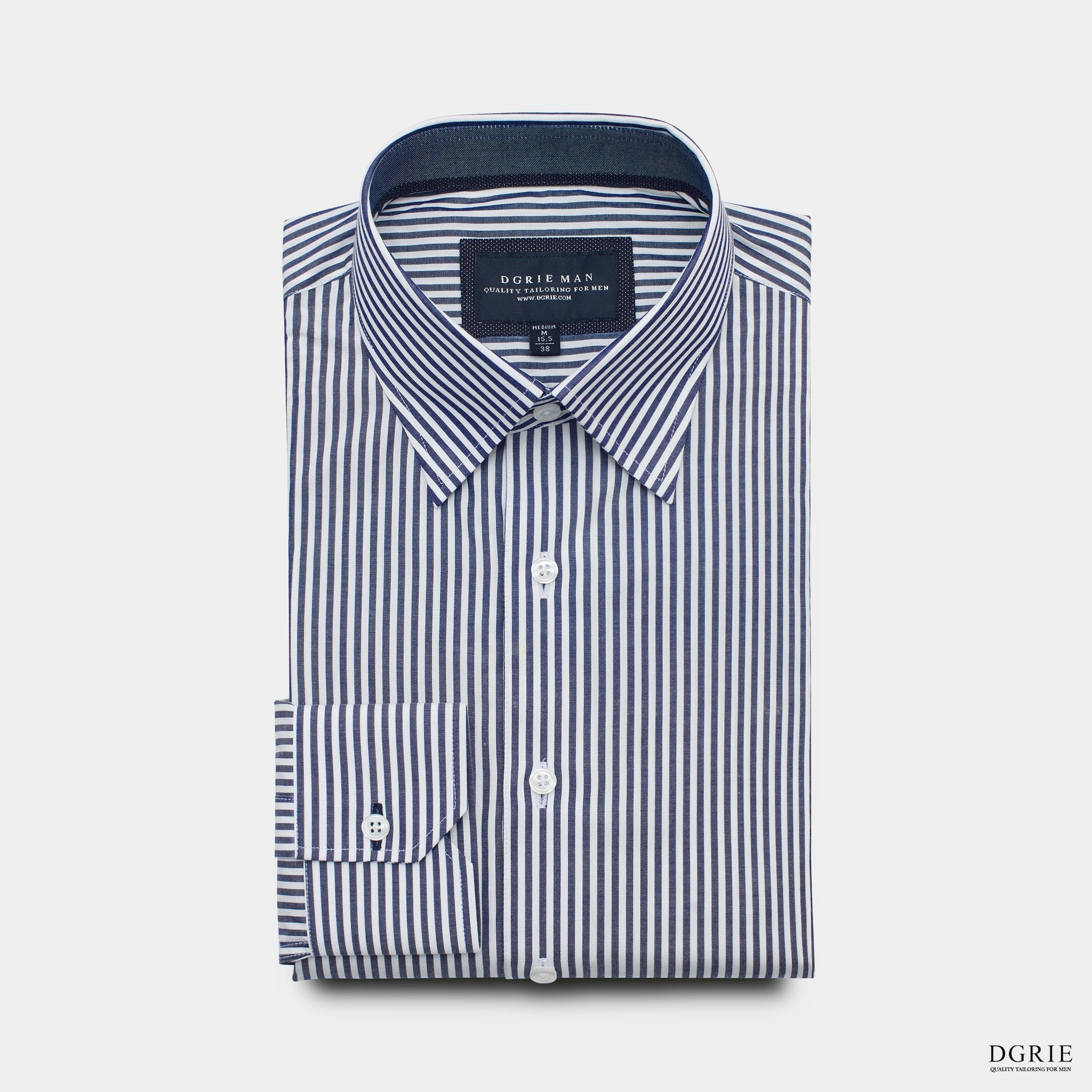 Navy & White Hidden Button Spread Collar Shirt