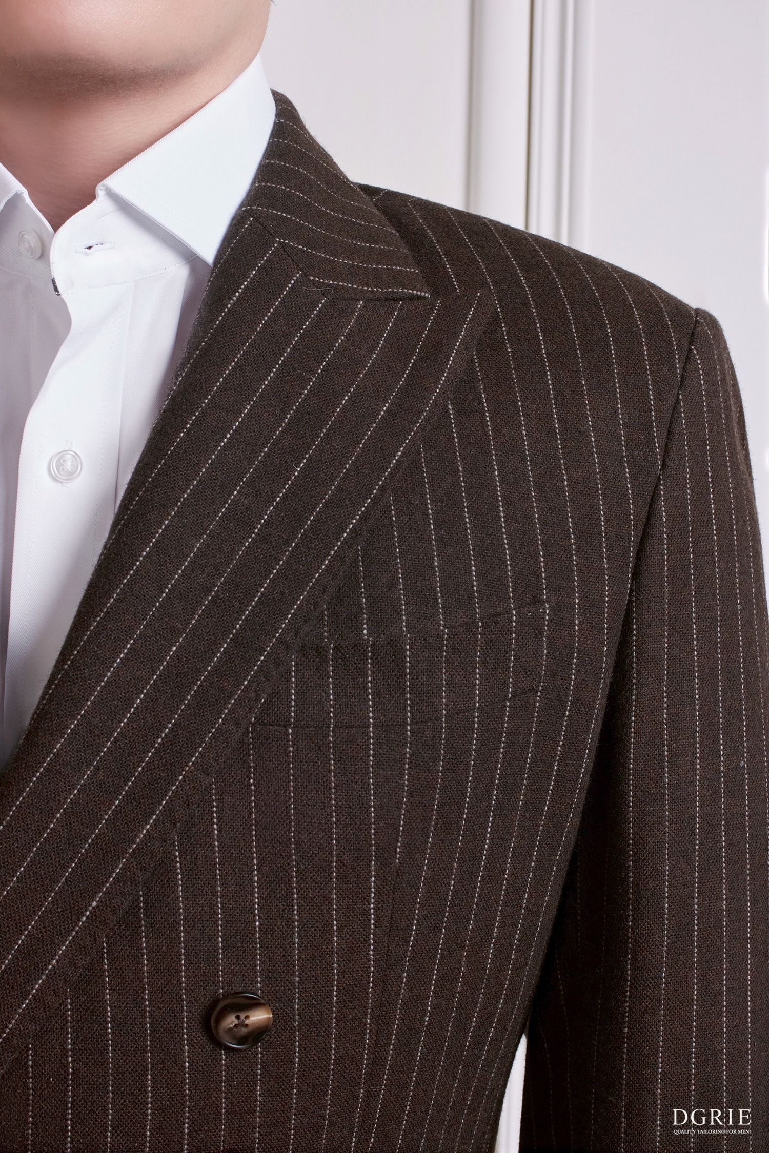 Caramel Brown Pin-Stripe Half Lining Double Breasted Wool Jacket