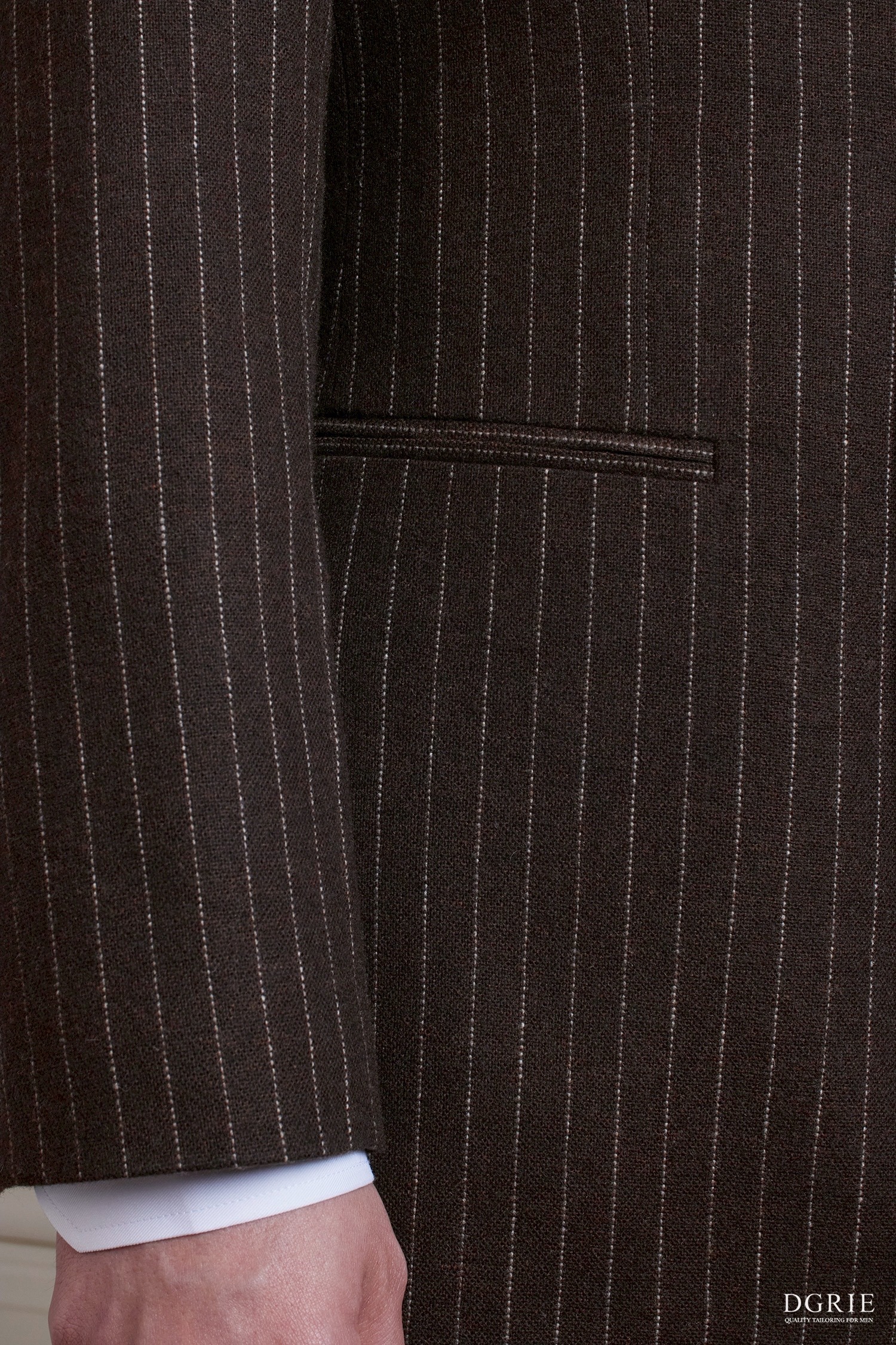 Caramel Brown Pin-Stripe Half Lining Double Breasted Wool Jacket