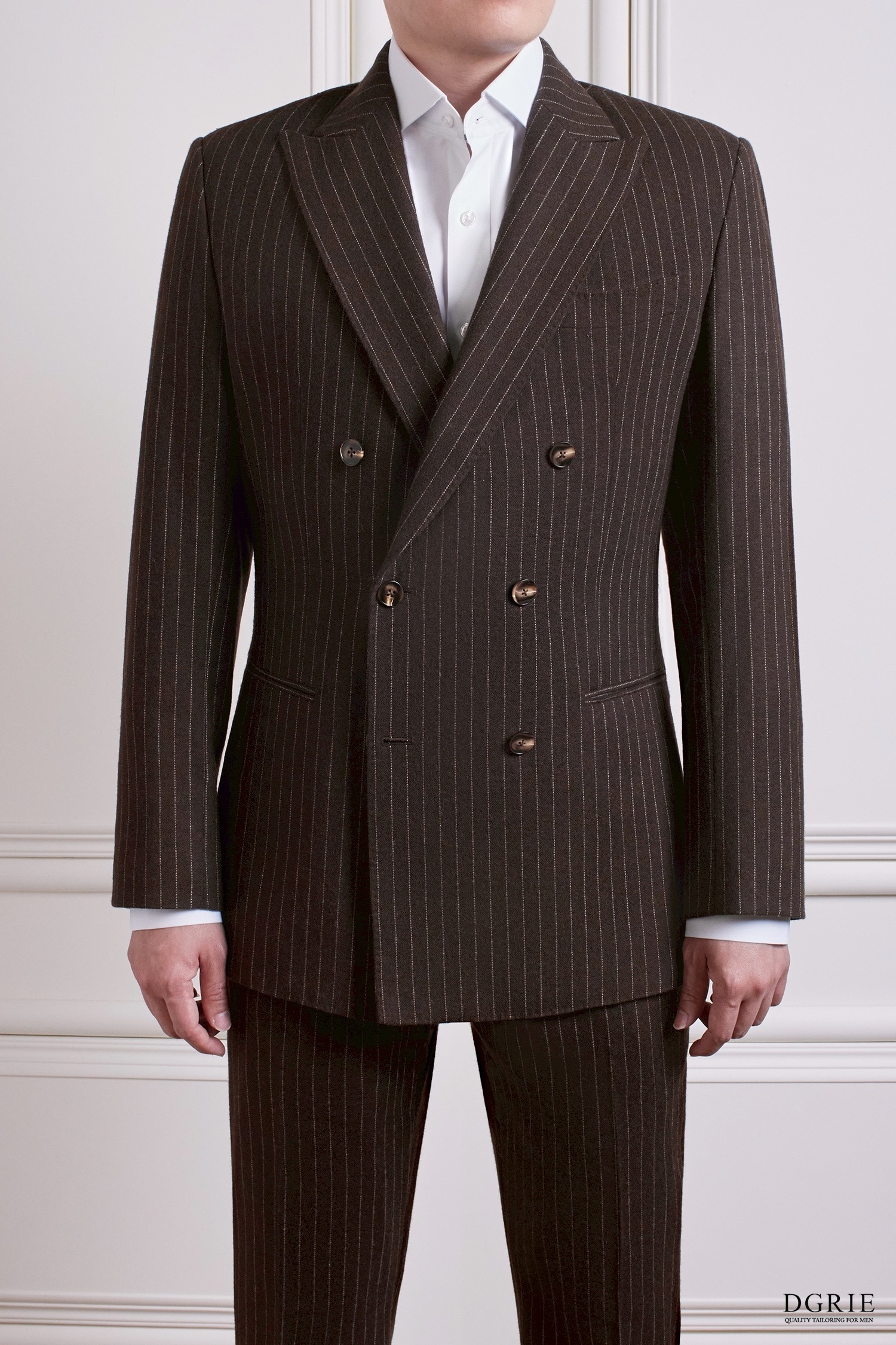 Caramel Brown Pin-Stripe Half Lining Double Breasted Wool Jacket