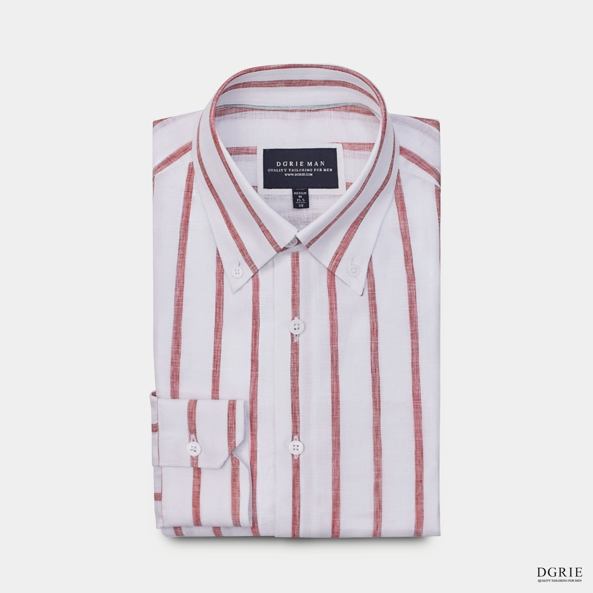 DGRIE - เสื้อเชิ้ต Coral Red Stripe Poland Linen 2.5cm Button-Down Collar Shirt