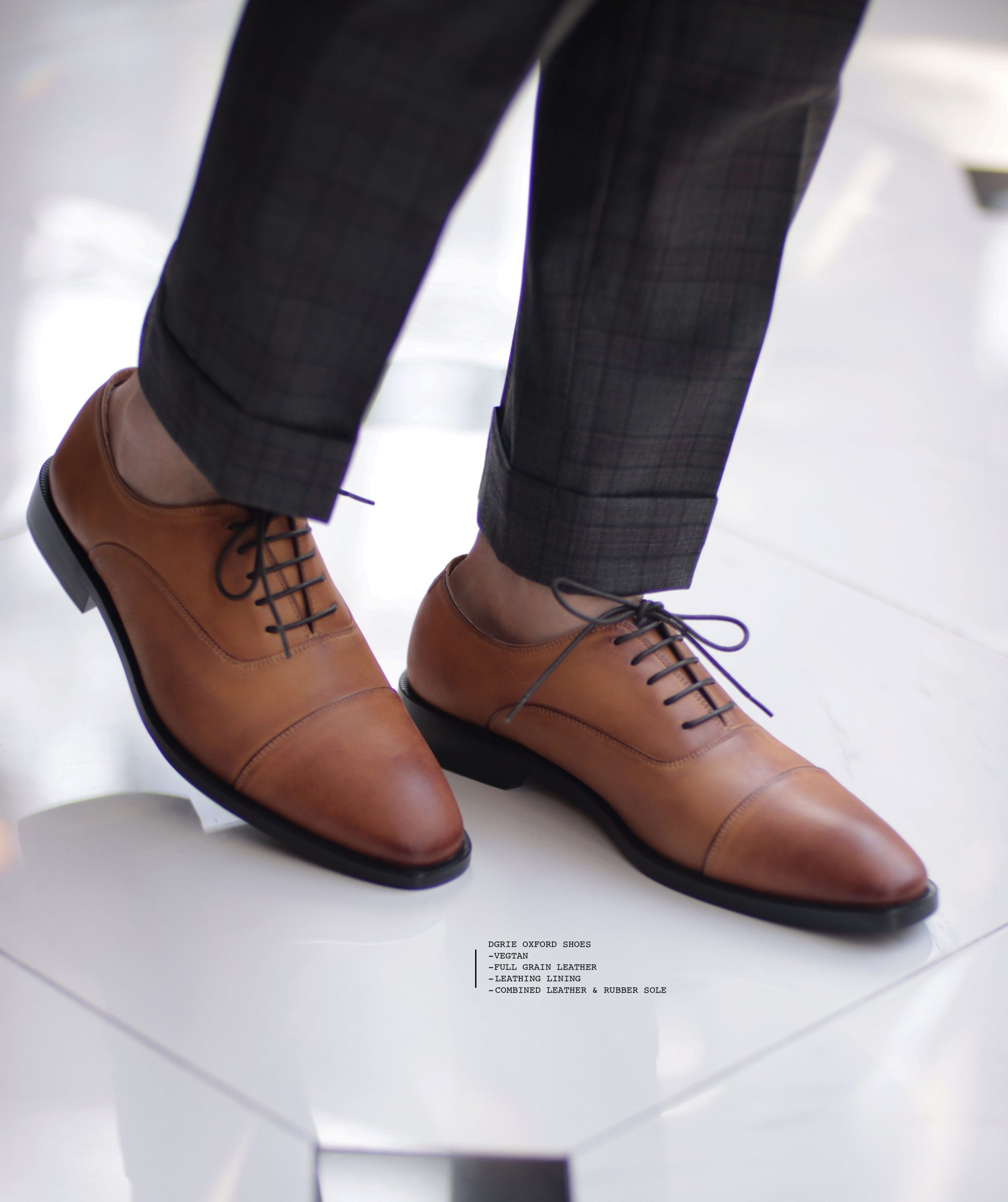 รองเท้าหนัง DGRIE - Premium Cap Toe Oxford (Veg Tan) Shoes 2