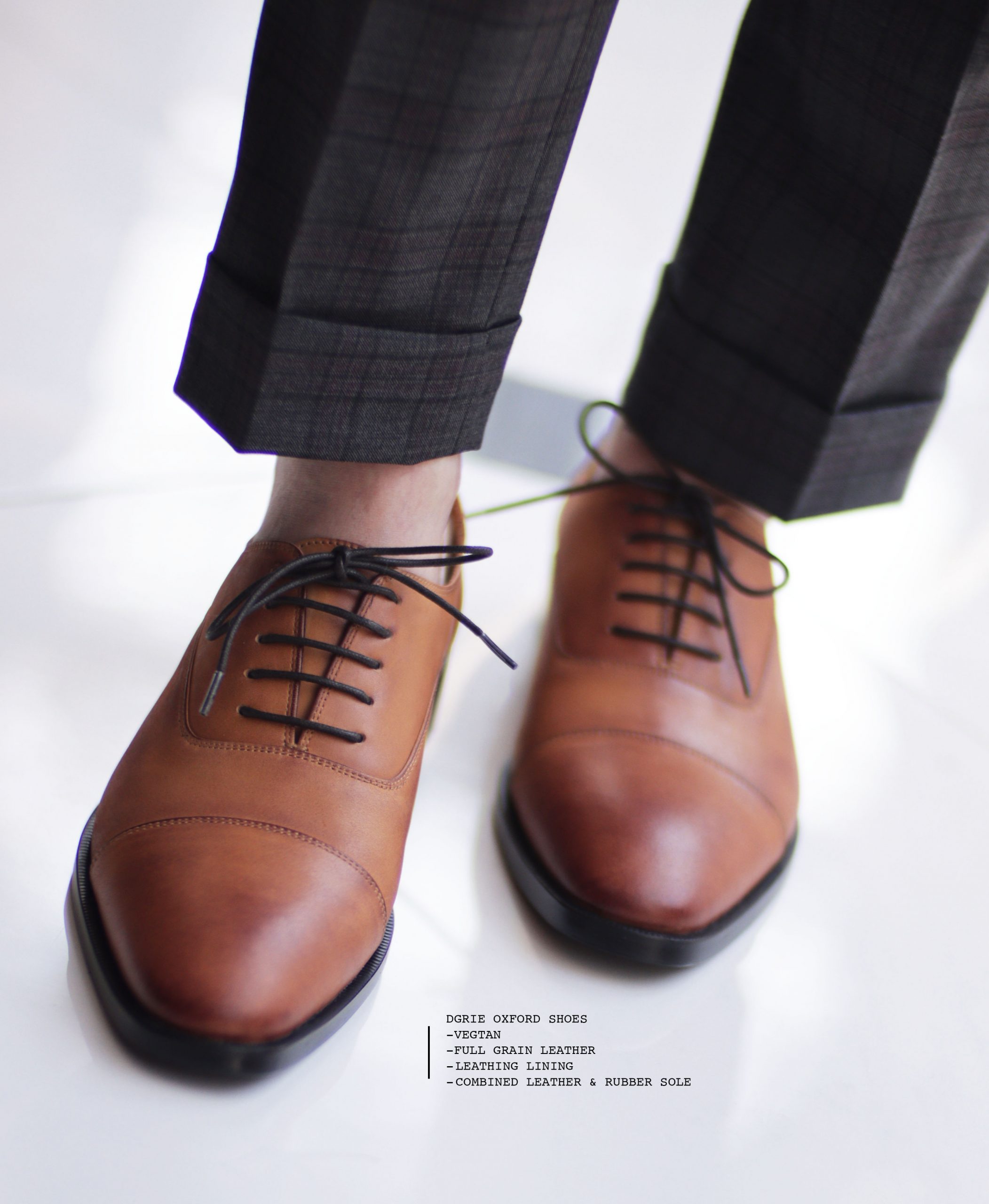 รองเท้าหนัง DGRIE - Premium Cap Toe Oxford (Veg Tan) Shoes 2