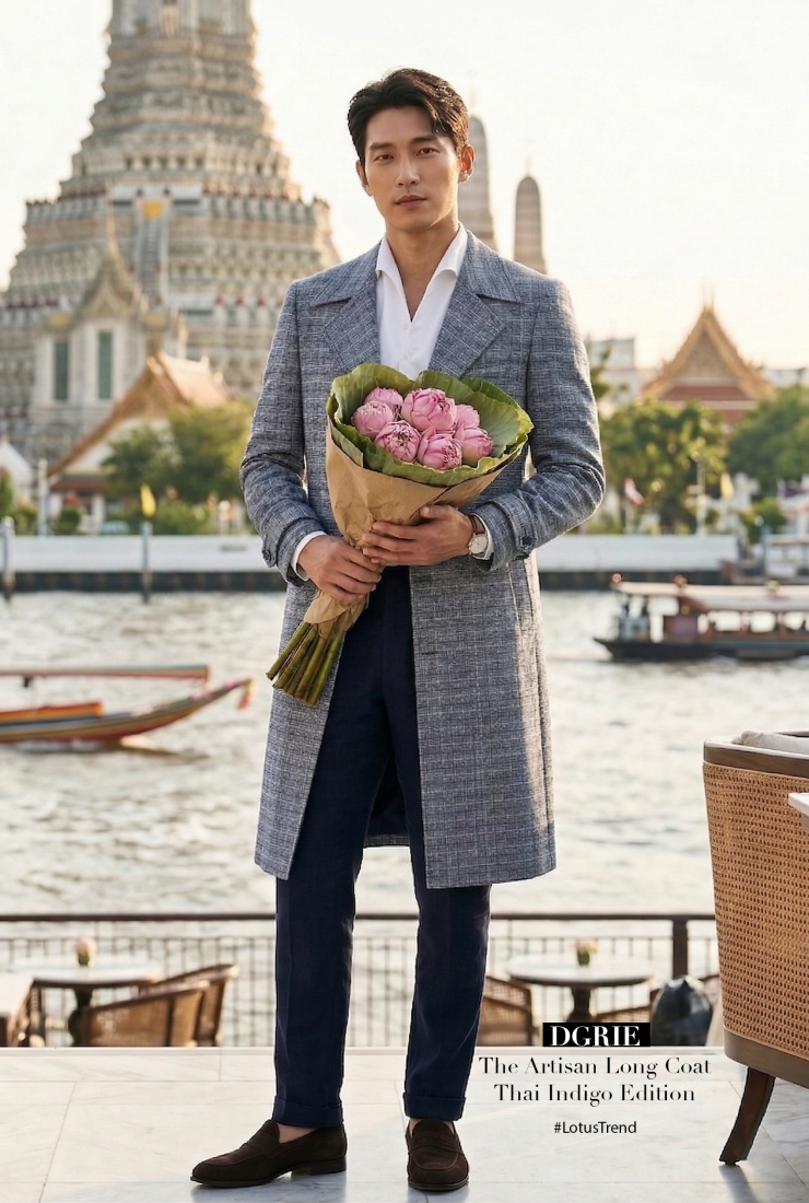 LotusTrend ดอกบัวสะพานพุทธ - เสื้อโค้ทผ้าไทย The Artisan Long Coat: Thai Indigo Edition