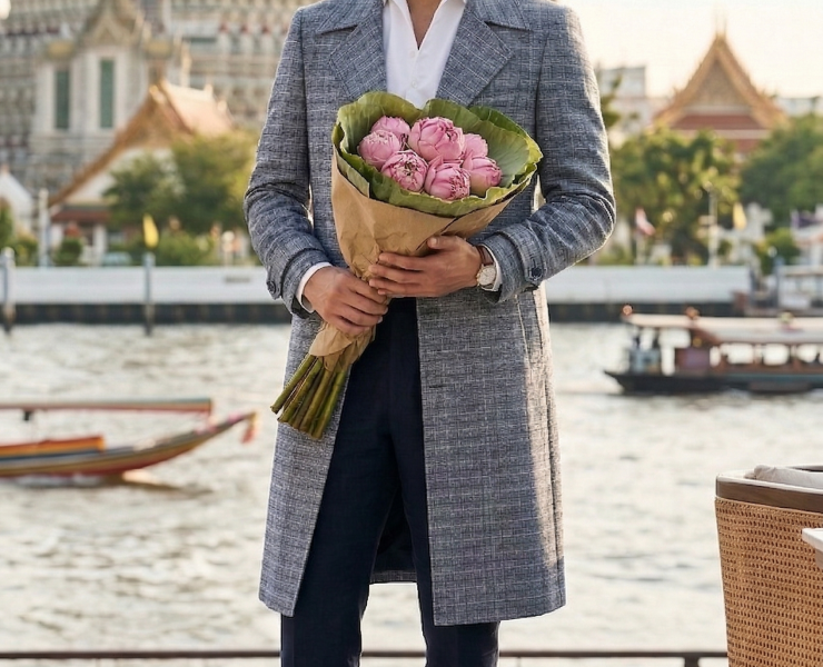 LotusTrend ดอกบัวสะพานพุทธ - เสื้อโค้ทผ้าไทย The Artisan Long Coat: Thai Indigo Edition