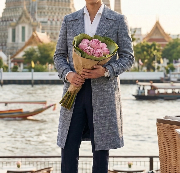 LotusTrend ดอกบัวสะพานพุทธ - เสื้อโค้ทผ้าไทย The Artisan Long Coat: Thai Indigo Edition
