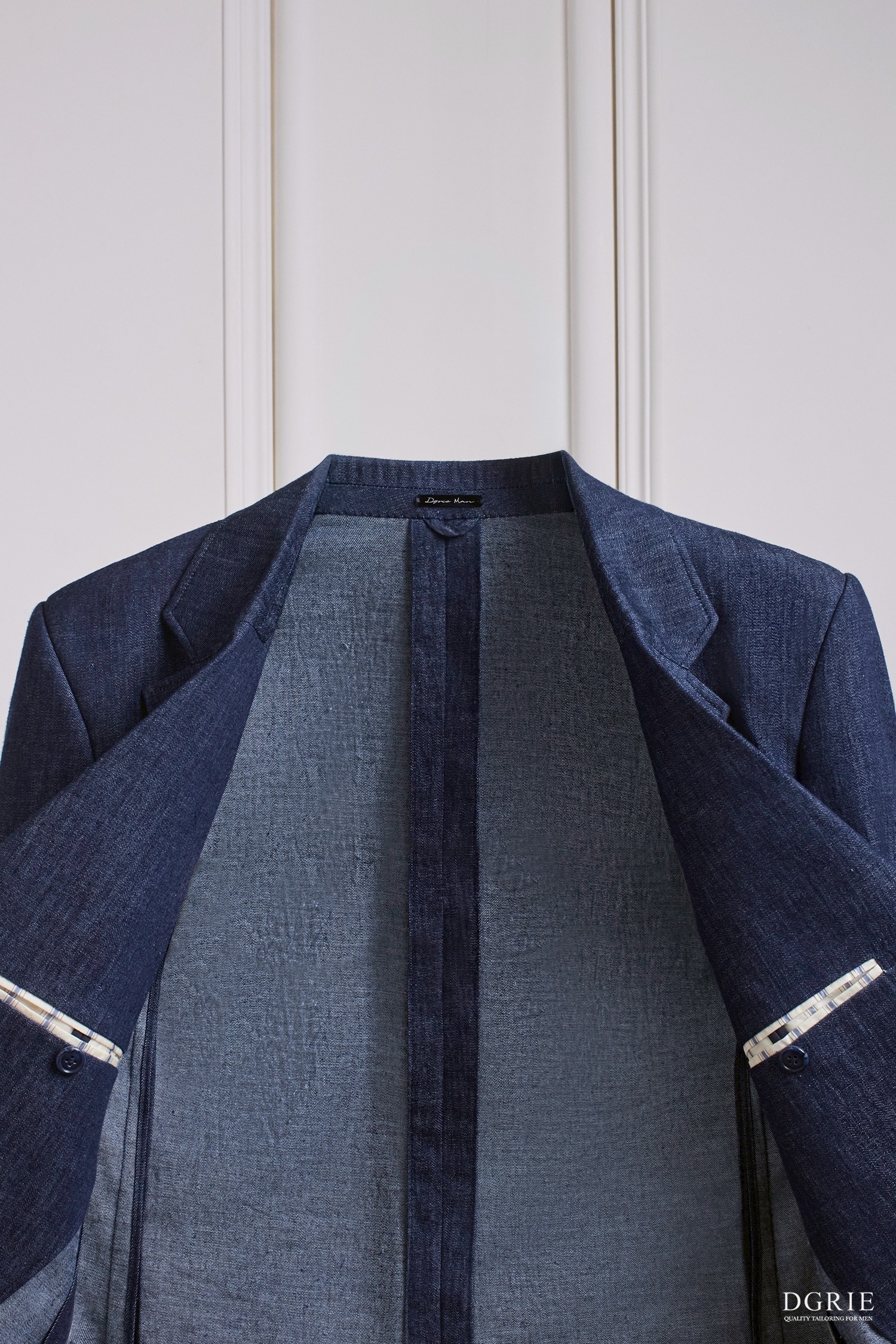 Navy Denim Notch Lapel Unlining Patch Pocket Sport Jacket - DGRIE