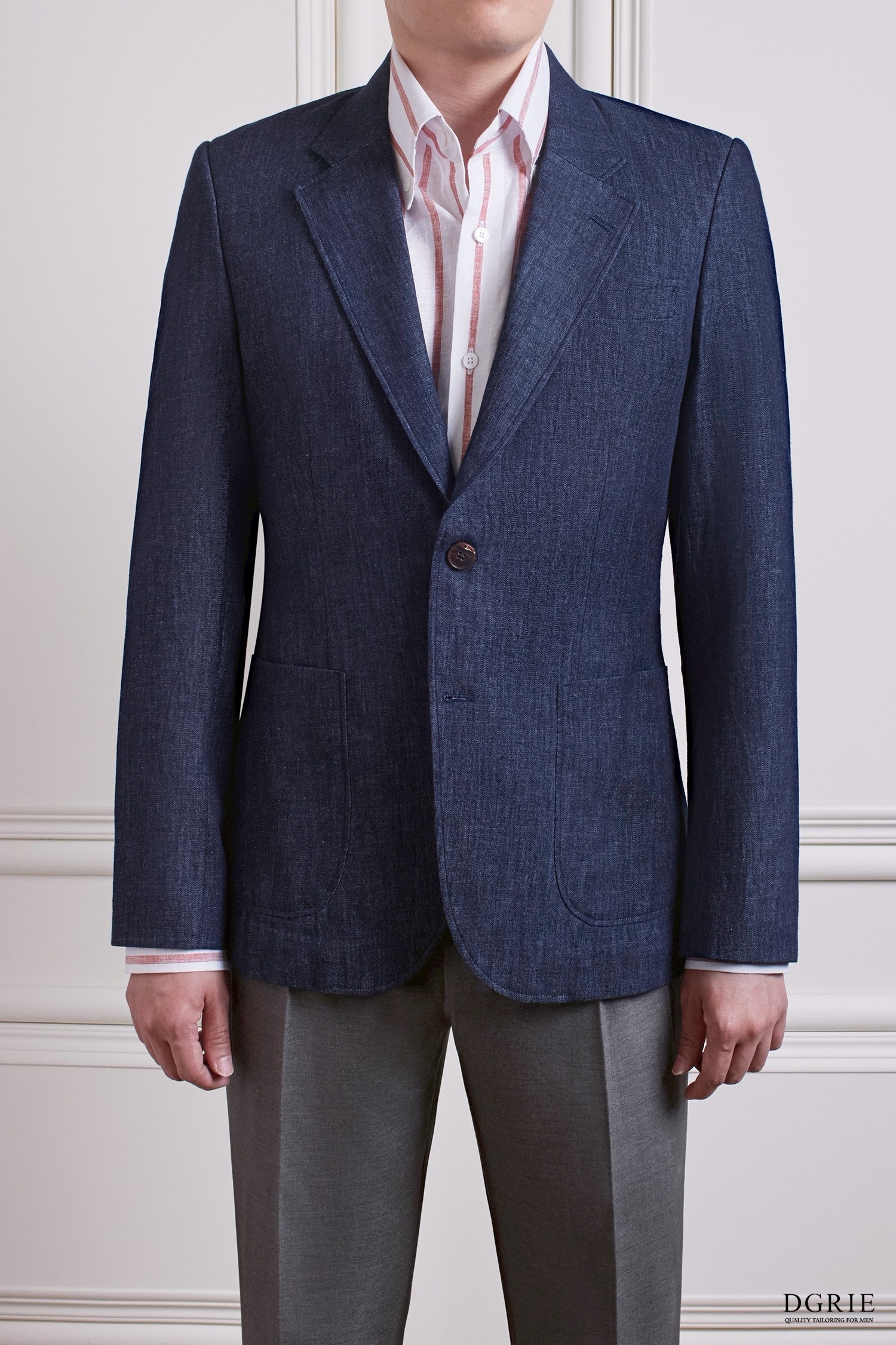 Navy Denim Notch Lapel Unlining Patch Pocket Sport Jacket - DGRIE