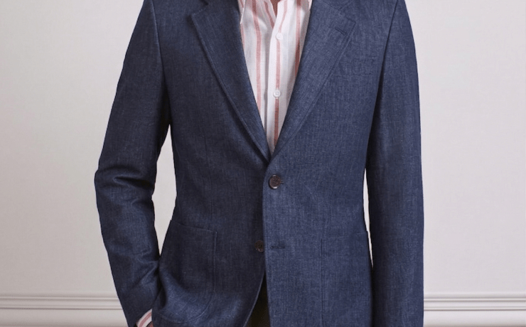 Navy Denim Notch Lapel Unlining Patch Pocket Sport Jacket - DGRIE