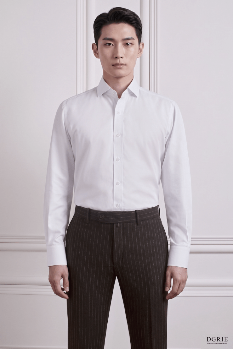 เสื้อเชิ้ต Twill Spread Collar Grey Details Cotton Shirt - DGRIE