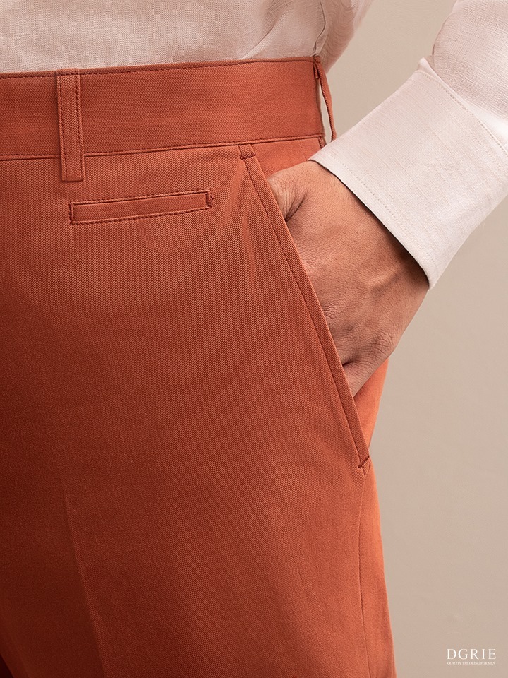 dgrie rust orange cotton chino twill slim fit trousers dgrie