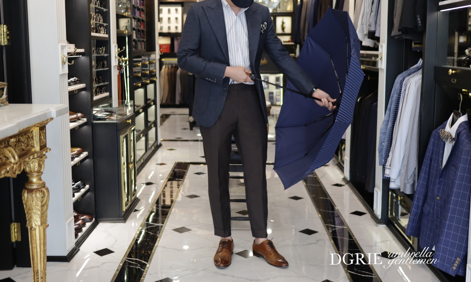 navy blue pinstripe umbrella dgrie 10