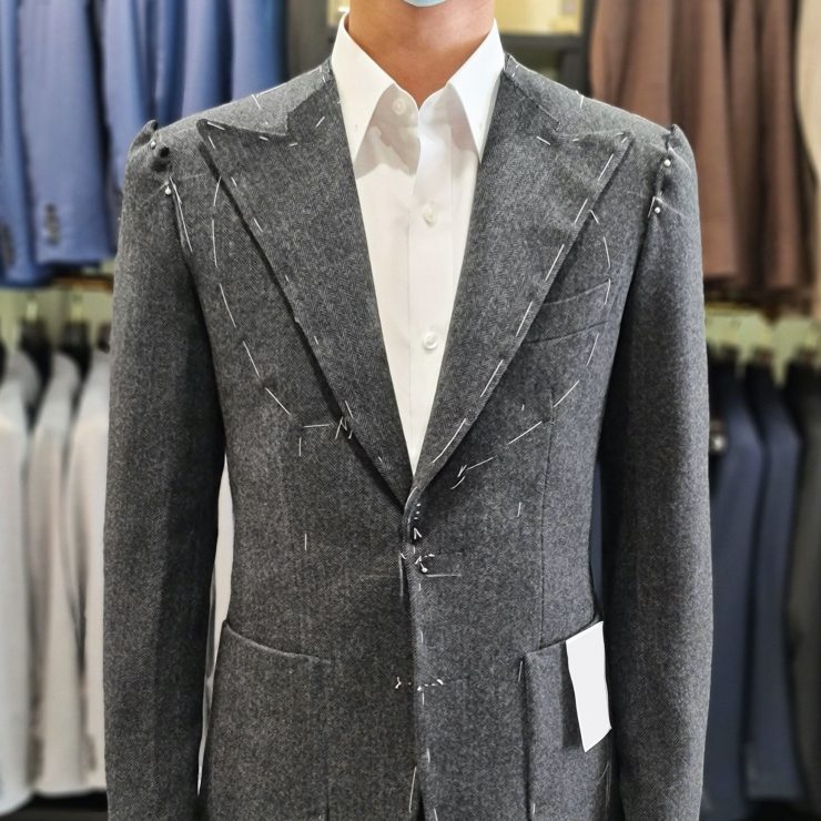 fitting flannel grey herringbone dgrie 1