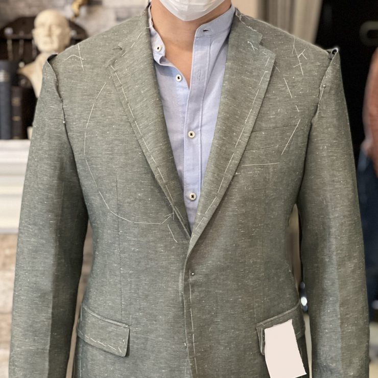fitting green cotton linen blazer dgrie