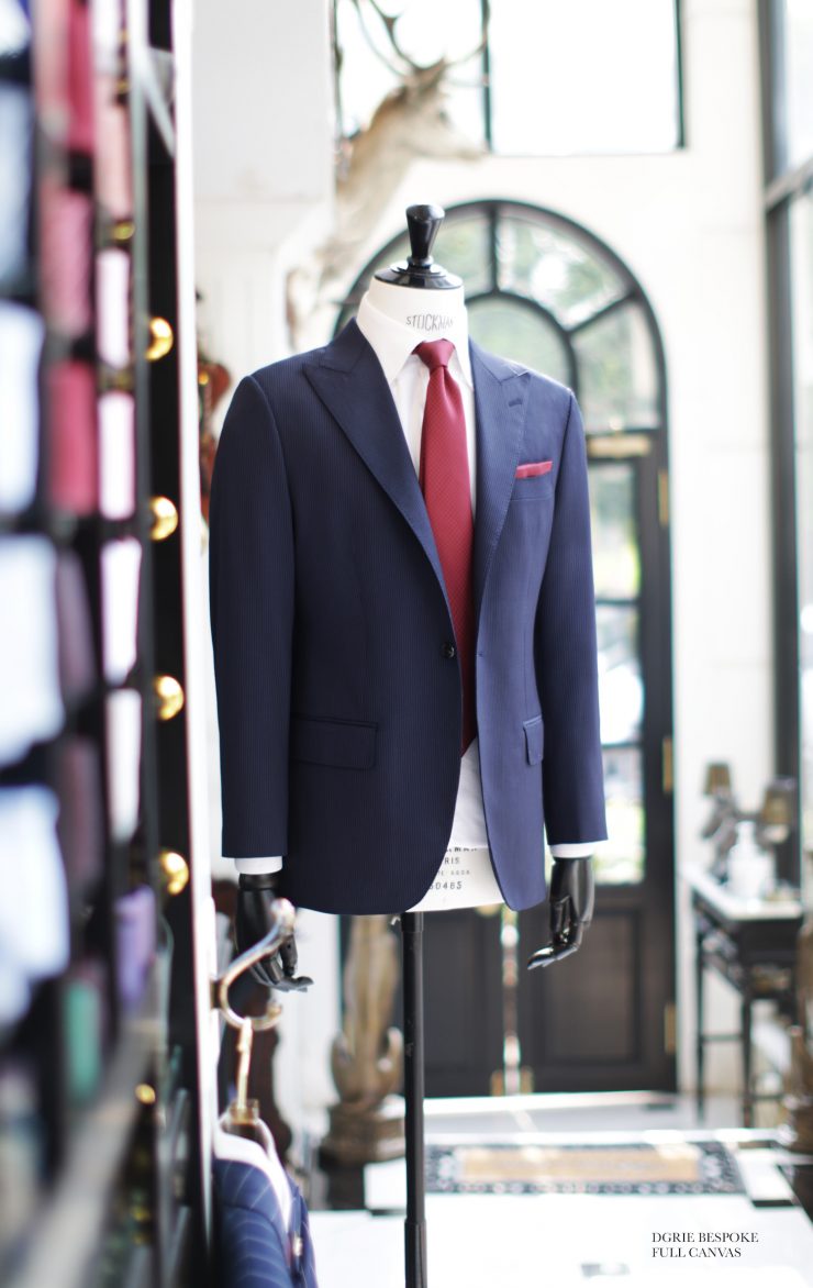 pinstripe navy suit peak lapel dgrie