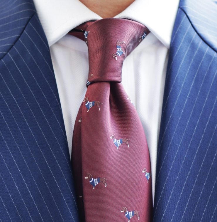 bespoke navy stripe suit x red wine puppy tie dgrie 2