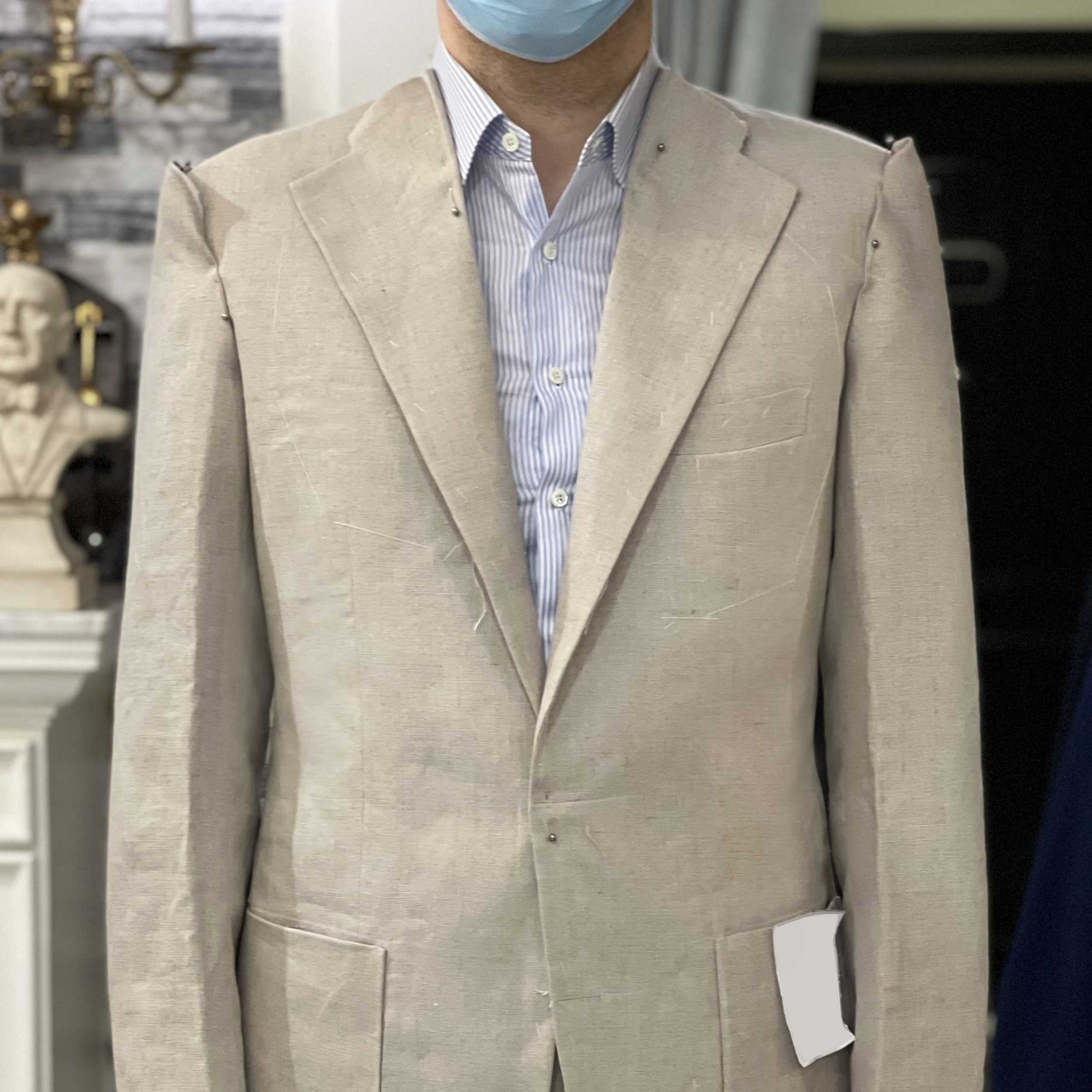 fitting beige linen suit dgrie 1