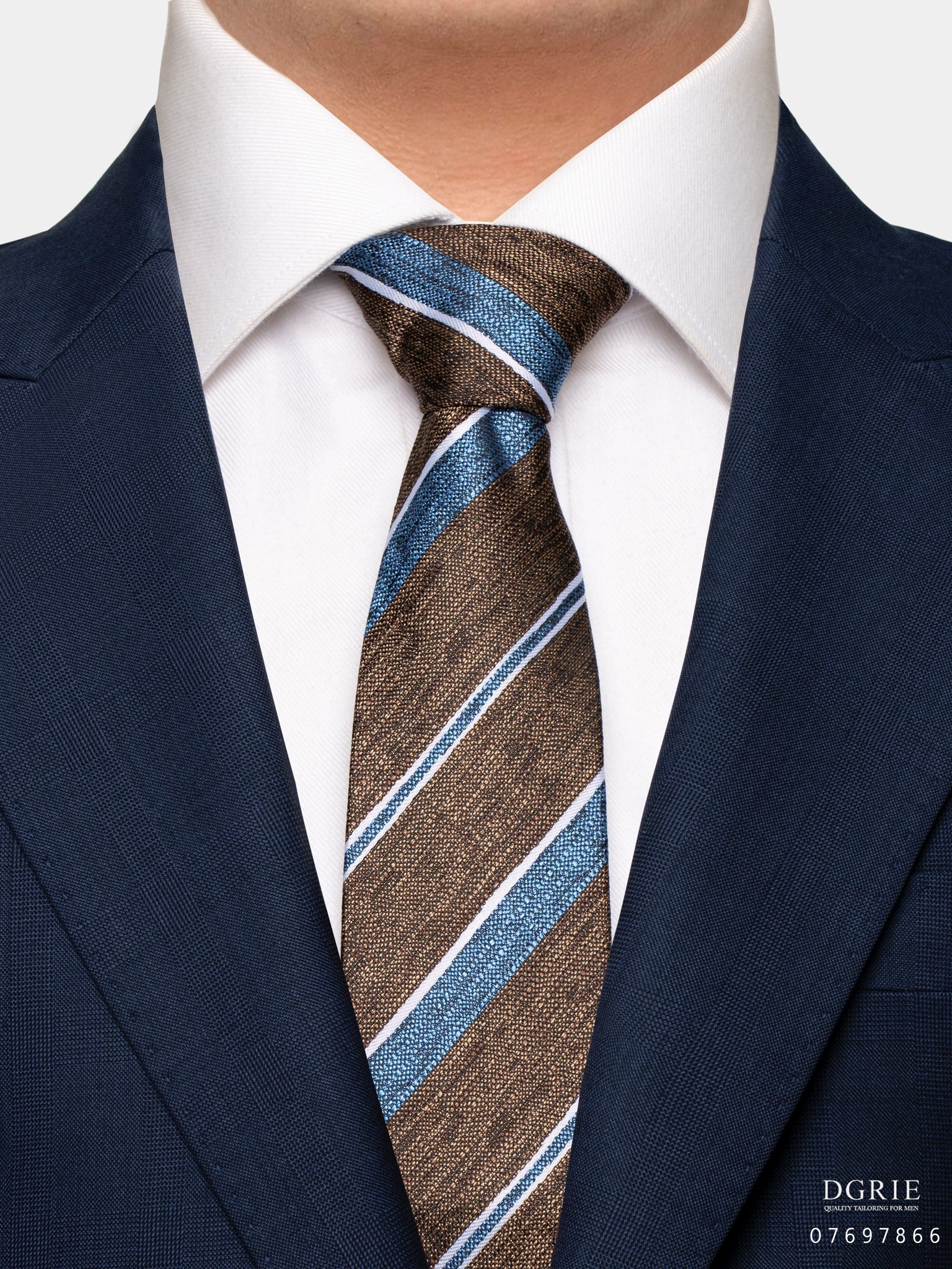 blue stripe on coffee brown necktie dgrie 1