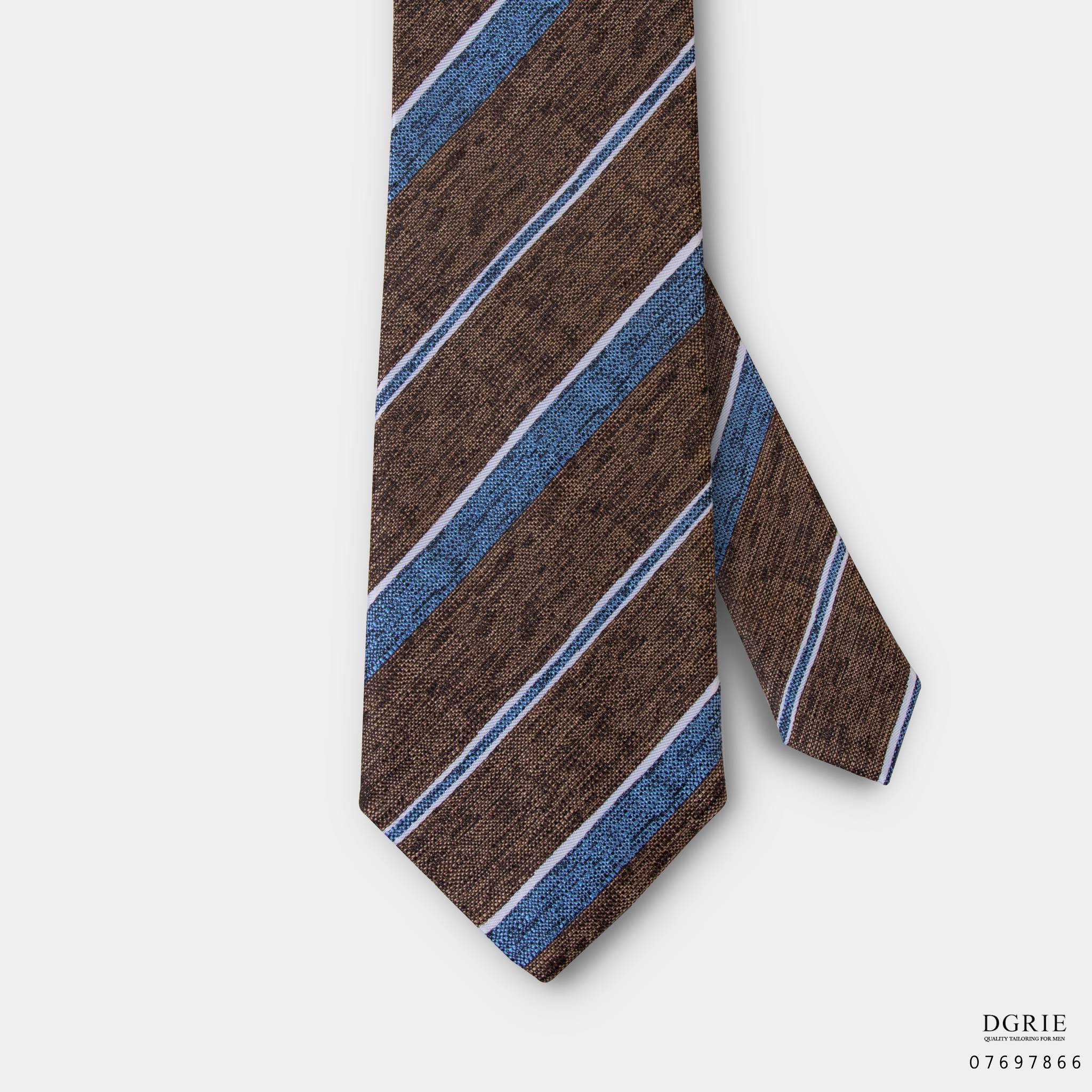 blue stripe on coffee brown necktie dgrie