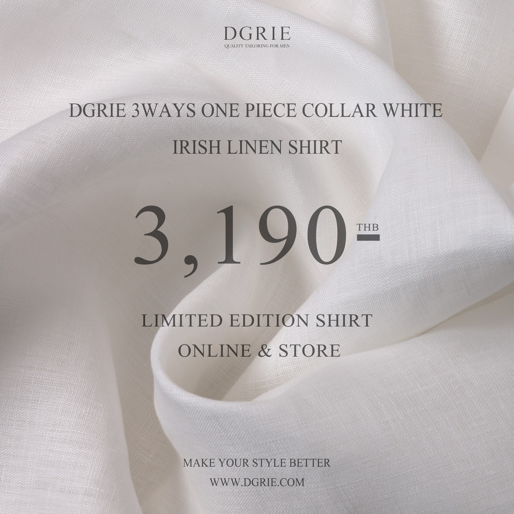เสื้อเชิ้ตลินิน ปกวินเทจ DGRIE 3 Ways One Piece Collar White