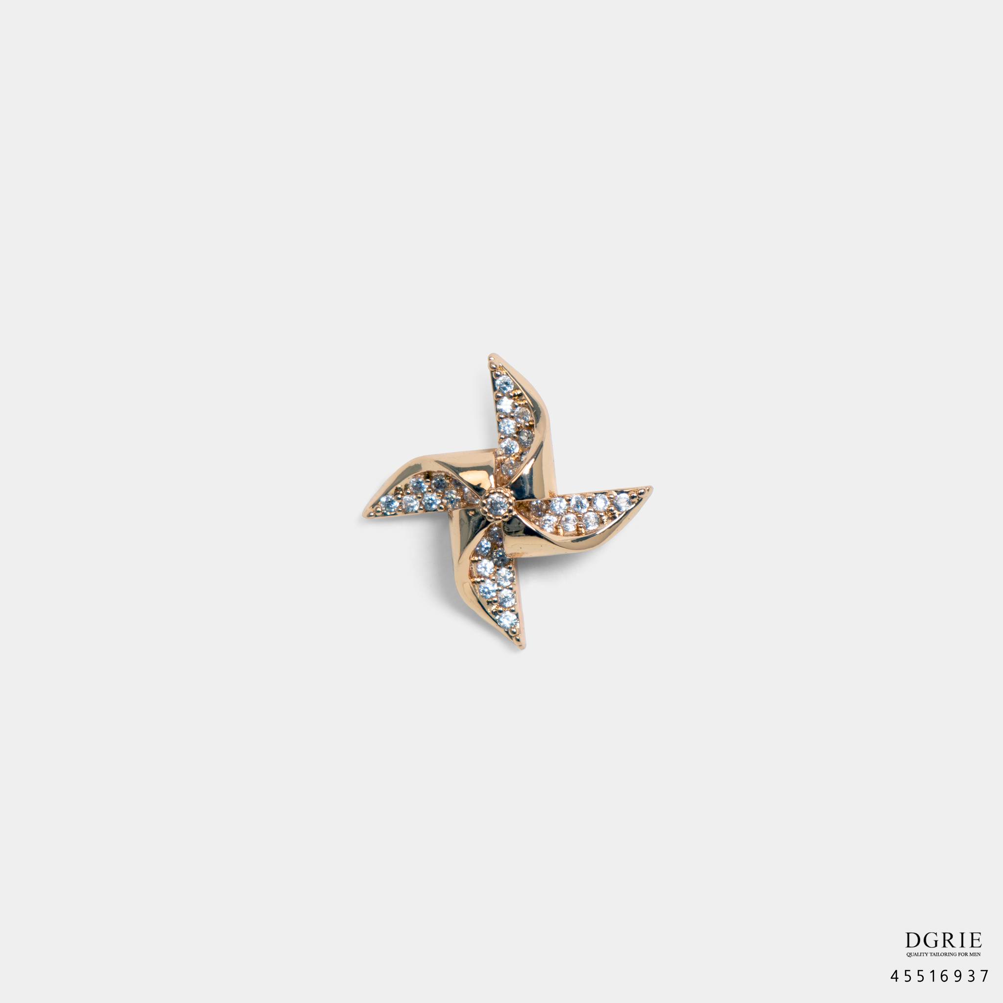 เข็มกลัดติดปกสูท กังหันลมสีทองสี่แฉก DGRIE Golden Wind Turbine Sparkle Brooch
