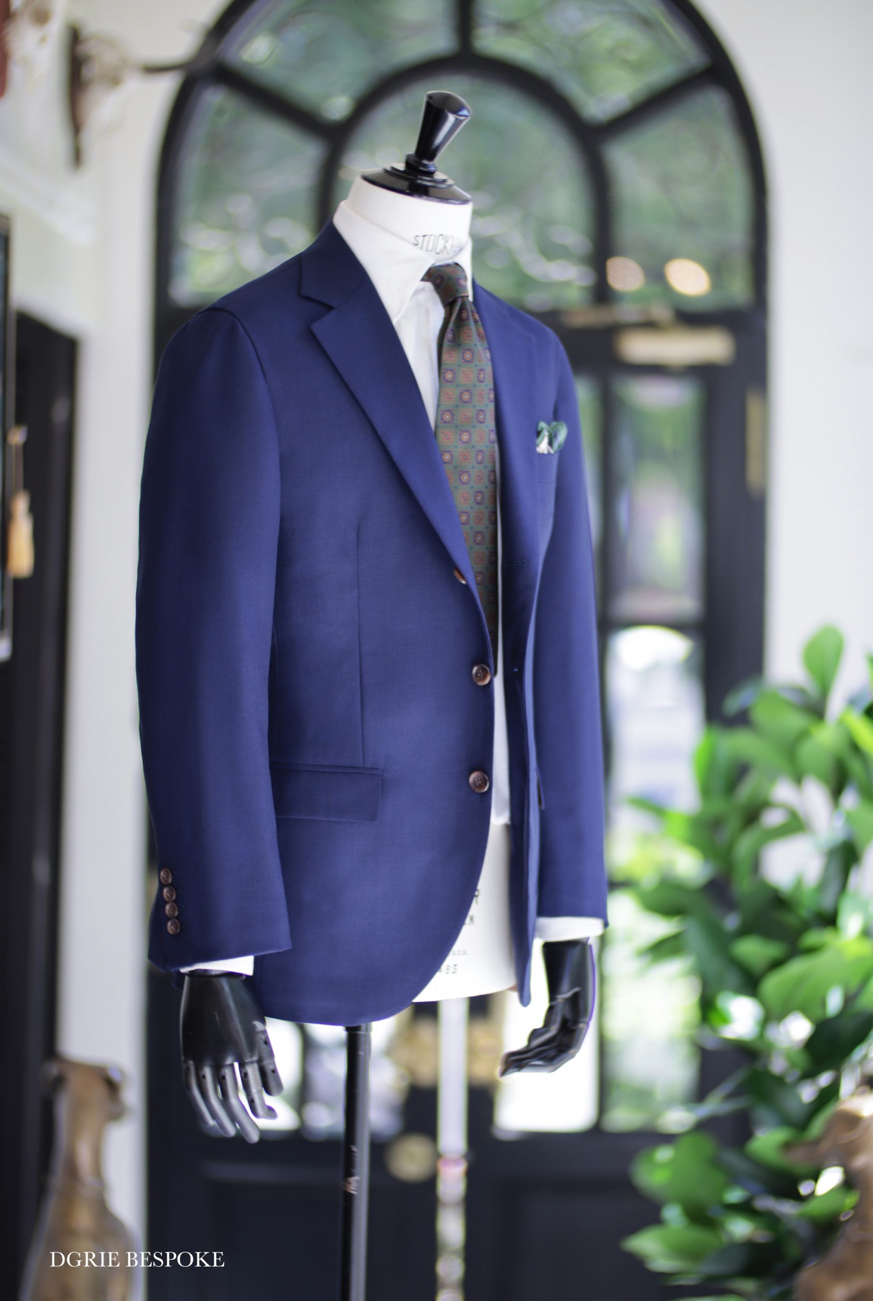 ร้านตัดสูท ตัดสูทสีน้ำเงิน DGRIE ITALY NAVY HOPSACK HALF LINING