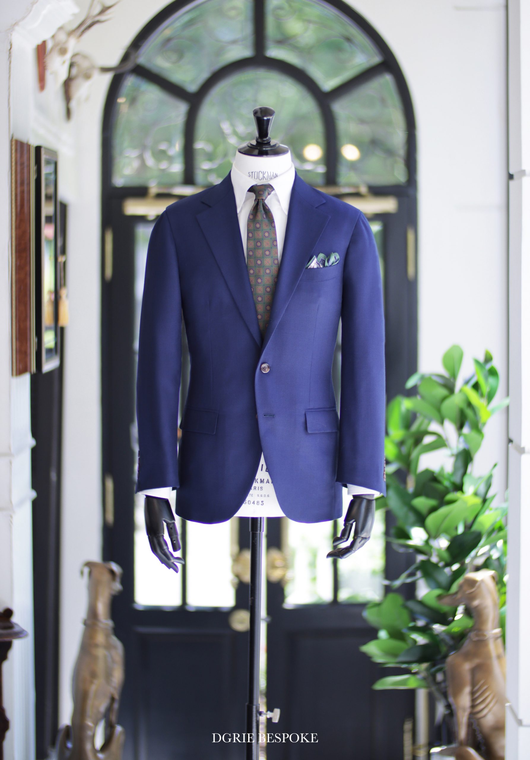 ร้านตัดสูท ตัดสูทสีน้ำเงิน DGRIE ITALY NAVY HOPSACK HALF LINING