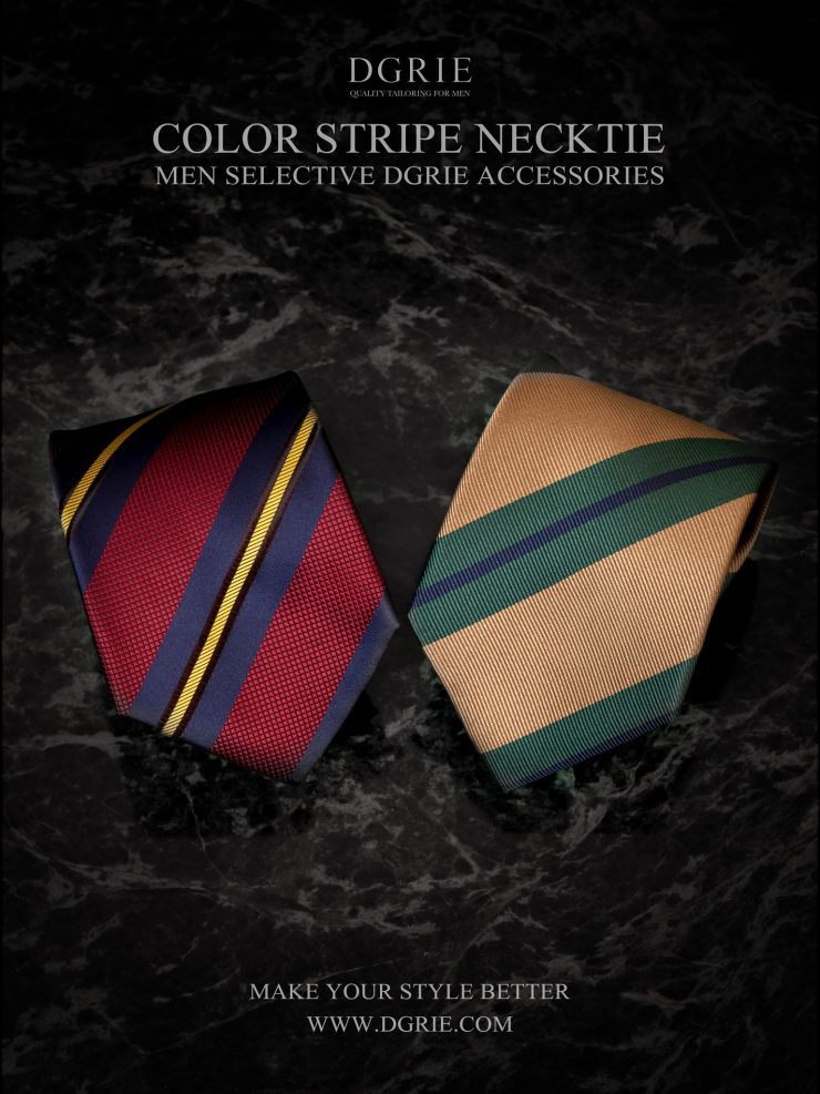 เนคไท ลายทแยง Red Stripe three tone Navy & Yellow 3 Inch Necktie