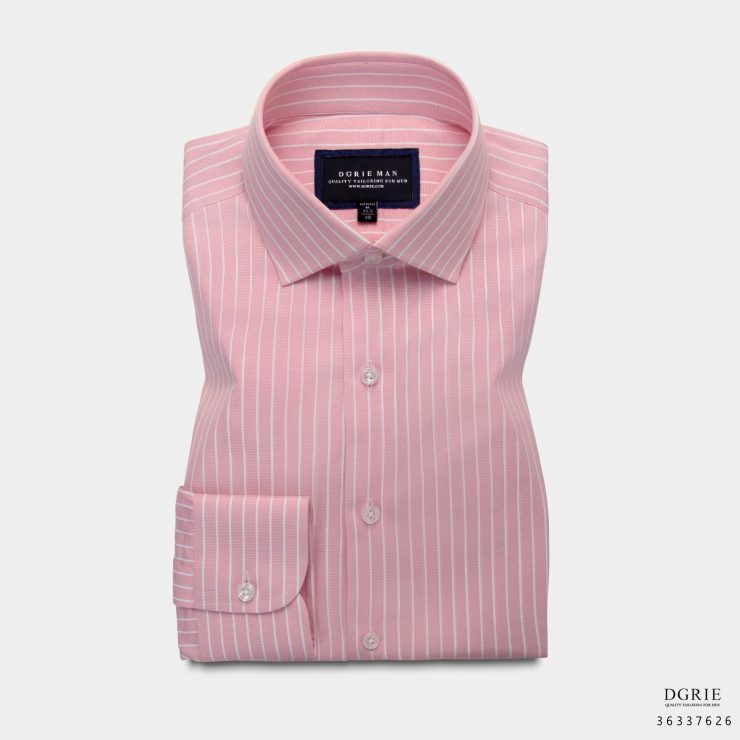 เสื้อเชิ้ตสีชมพูลายทาง Pink Stripe Cotton Shirt