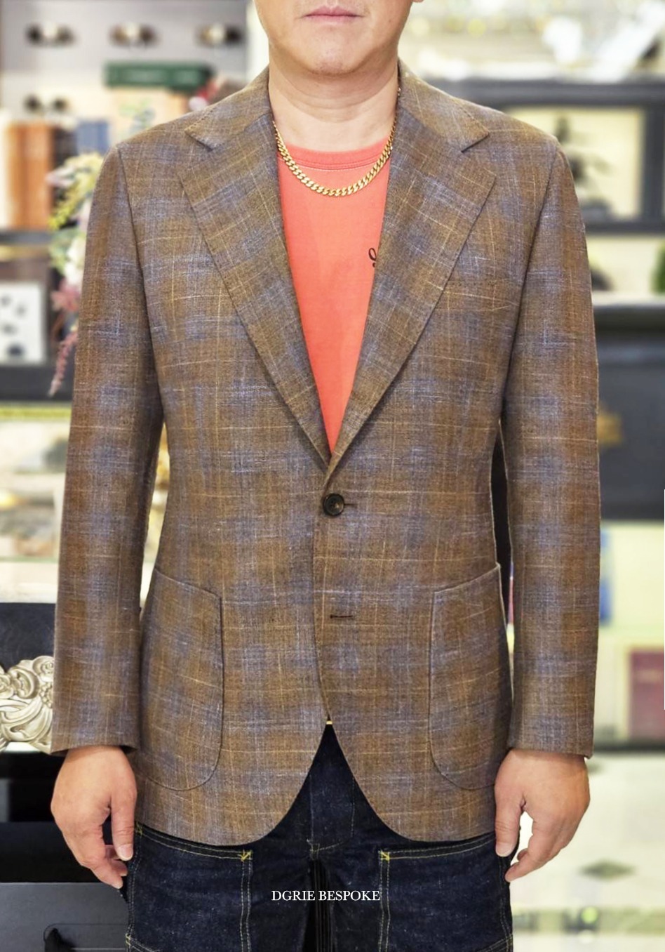ตัดสูทวินเทจ ลายตารางสีน้ำตาล DGRIE Classic Notch Lapel Single Breasted