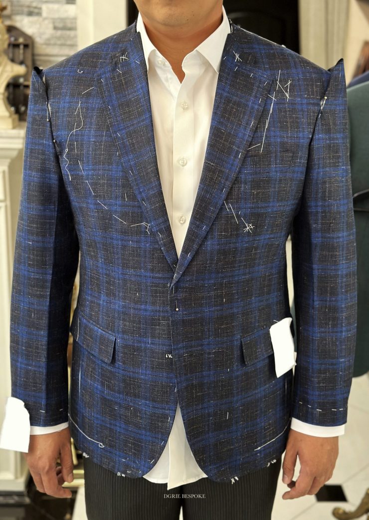 Fitting Wool Silk Linen Sport Jacket ตัดสูทสีน้ำเงิน วินเทจ