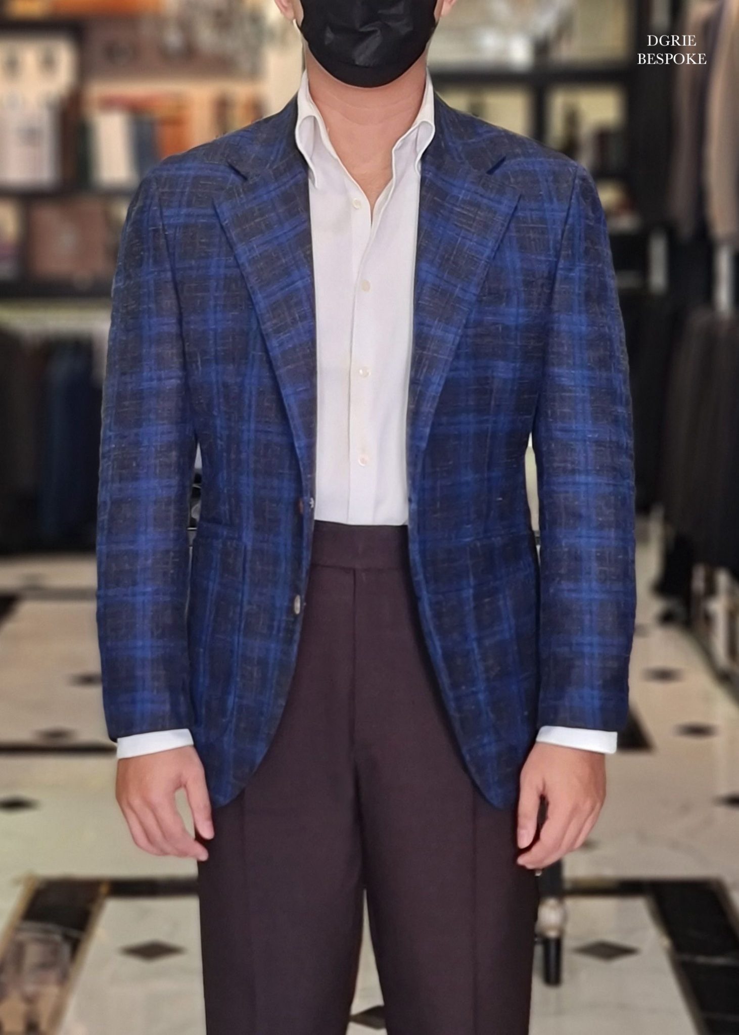 Fitting Wool Silk Linen Sport Jacket ตัดสูทสีน้ำเงิน วินเทจ