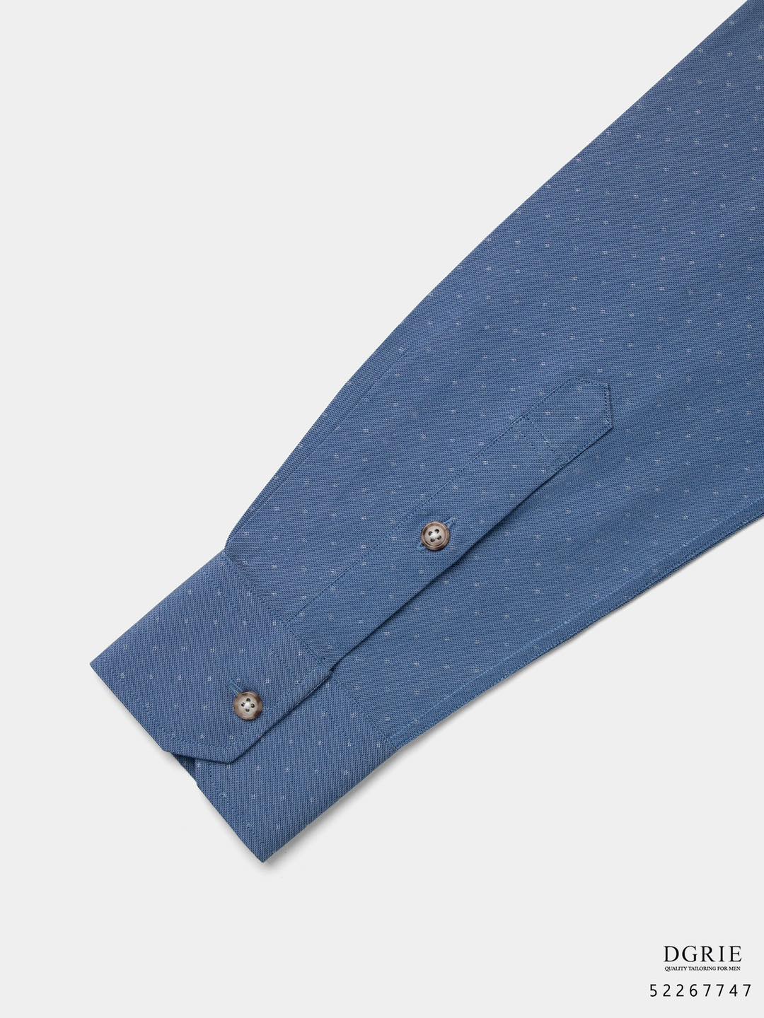 เสื้อเชิ้ตสีฟ้า คอตตอน ลายจุด Indigo Blue Micro Polkadot Shirt