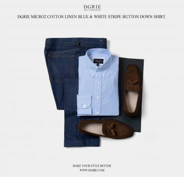 เสื้อเชิ้ตลายทาง Light Blue and White Button - Down Collar Shirt