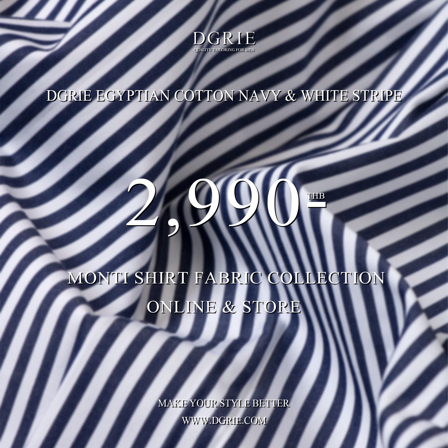 เสื้อเชิ้ตลายทาง MONTI - Egyptian Cotton Navy&White Stripe Shirt