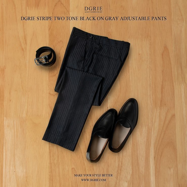กางเกงสีดำ ลายทาง ตัวปรับด้านข้าง Stripe 2 Tone Black On Gray Adjustable Pants